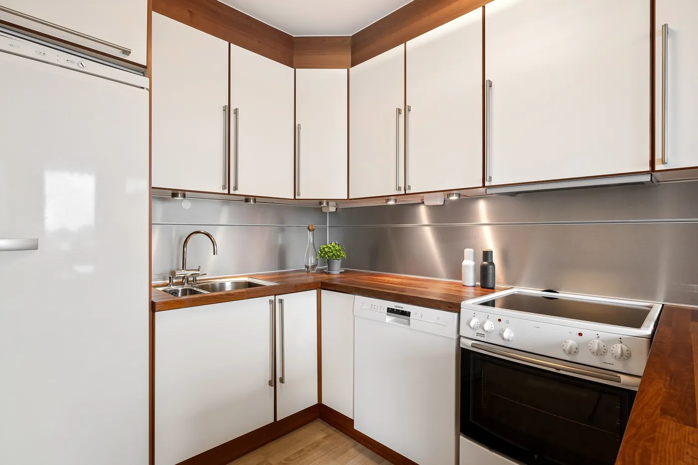 Cabinet refacing in Bronx - two-tone island makeover